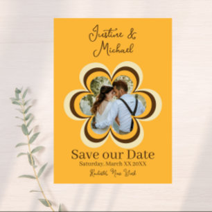 Retro Orange Flower Photo Wedding Save the Date Invitation