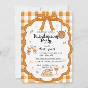 Retro Orange Gingham Friendsgiving Party Invitation