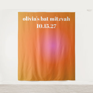 Retro Orange Gradient Bat Mitzvah Custom Backdrop Tapestry
