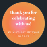 Retro Orange Gradient Bat Mitzvah Custom Thank You Classic Round Sticker<br><div class="desc">Add a pop of vibrant style to your celebration with these Customisable Orange Gradient Bat Mitzvah Stickers, perfect for thanking guests with a modern and bold touch. Featuring a glowing orange gradient background and elegant white typography, these stickers are ideal for sealing favour bags, invitations, or decorating party decor. Personalised...</div>