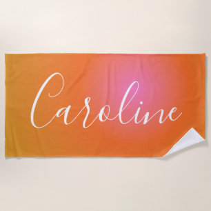 Retro Orange Gradient   Personalised Script Name  Beach Towel