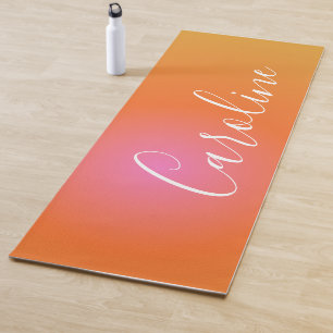 Retro Orange Gradient Personalised Script Name Yoga Mat