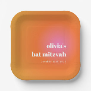 Retro Orange Gradient Unique Bat Mitzvah Custom Paper Plate
