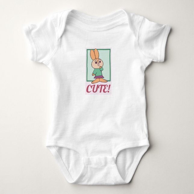 Retro Orange, Green and Pink Cute Bunny Rabbit Baby Bodysuit (Front)