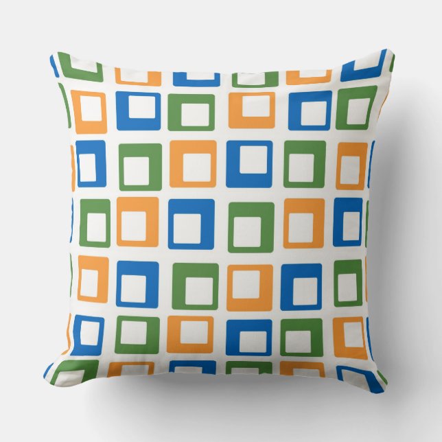 Retro Orange Green Blue Squares Pattern Cushion (Front)
