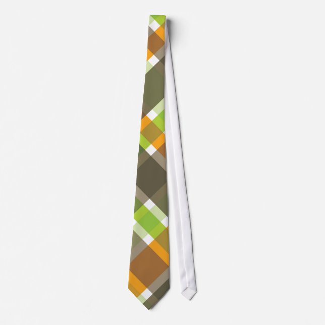 Retro Orange Green Brown Classic Plaid Pattern  Tie (Front)