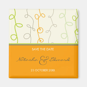 Retro Orange Green Fun Scribbles Save The Date Magnet