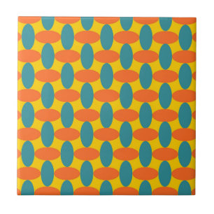 Retro Orange Green Oval Geometric Pattern Tile