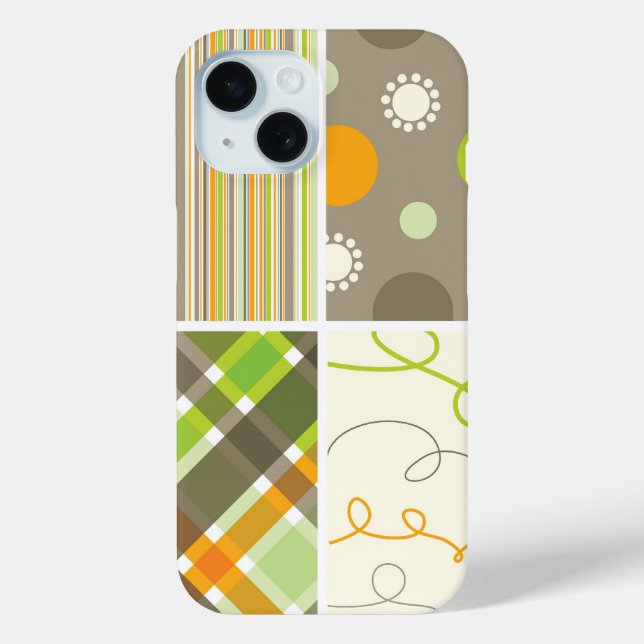 Retro Orange Green Plaid Pattern Dots Scribbles Case-Mate iPhone Case (Back)