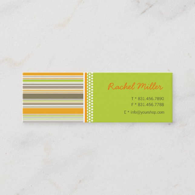 Retro Orange Green Stripes Pattern Profile Card (Front)