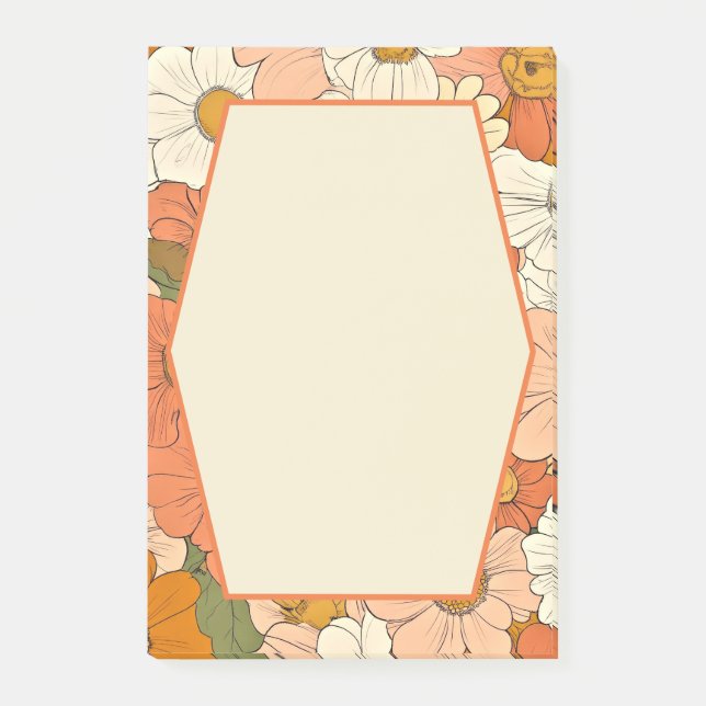 Retro Orange Groove Floral 4x6 Post-It Notes (Front)