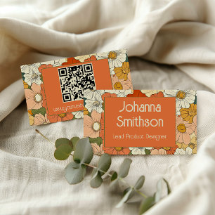 Retro Orange Groove Floral Calling Card