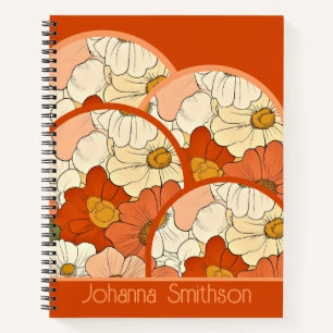 Retro Orange Groove Floral Deluxe Notebook