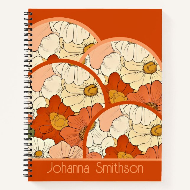 Retro Orange Groove Floral Deluxe Notebook (Front)