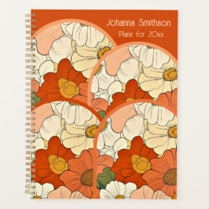 Retro Orange Groove Floral Large Planner