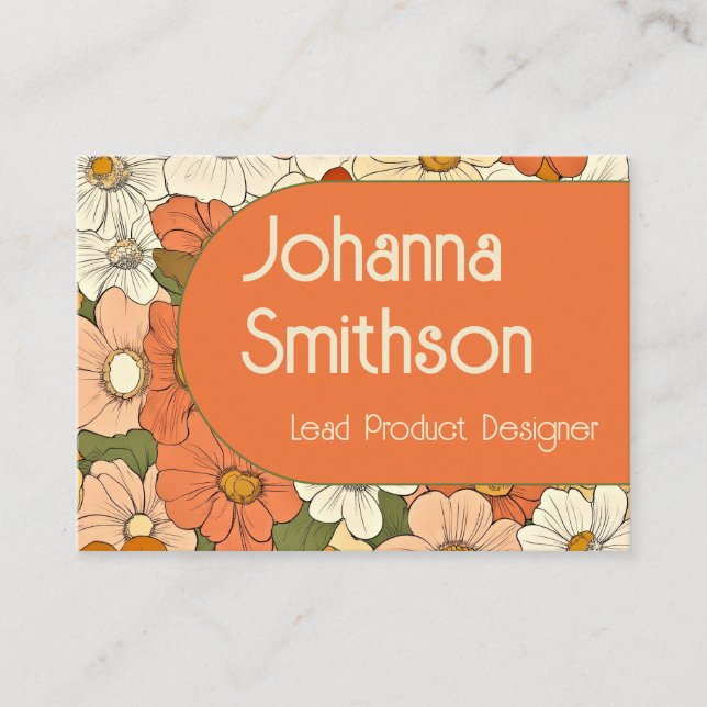 Retro Orange Groove Floral Mighty Calling Card (Front)