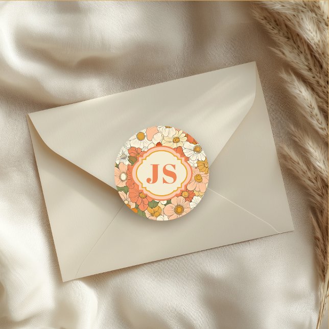 Retro Orange Groove Floral Round Sticker (Creator Uploaded)