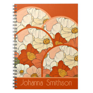 Retro Orange Groove Floral Spiral Notebook