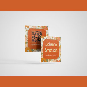 Retro Orange Groove Floral Square Calling Card