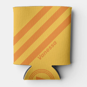 Retro Orange Groove Three Stripes with Name Can Cooler