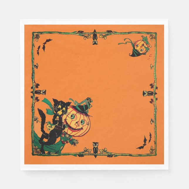 Retro Orange Halloween  Napkin (Front)