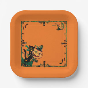 Retro Orange Halloween  Paper Plate