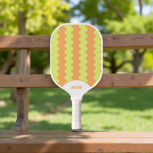 Retro Orange Lime Green 70s Stripes 90s Squiggles Pickleball Paddle