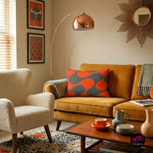 Retro Orange Mod Wave Pattern Decorative Cushion