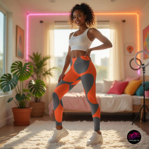 Retro Orange Mod Wave Pattern Leggings