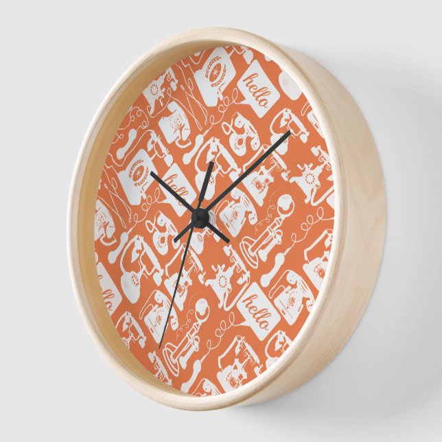 Retro Orange or Any Colour Telephone Pattern Wall Clock (Angle)