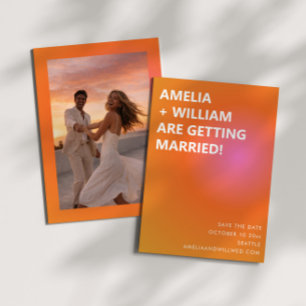 Retro Orange Pink Bold Gradient Photo Wedding Save The Date