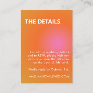 Retro Orange Pink Gradient Wedding QR Code RSVP Enclosure Card