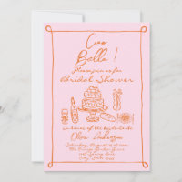 Retro Orange Pink Hand Drawn Italian Bridal Shower