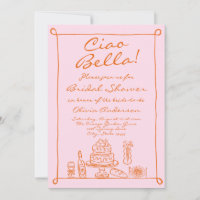Retro Orange Pink Hand Drawn Italian Bridal Shower