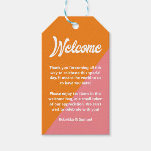 Retro Orange Pink Welcome Gift Basket Bag Wedding Gift Tags