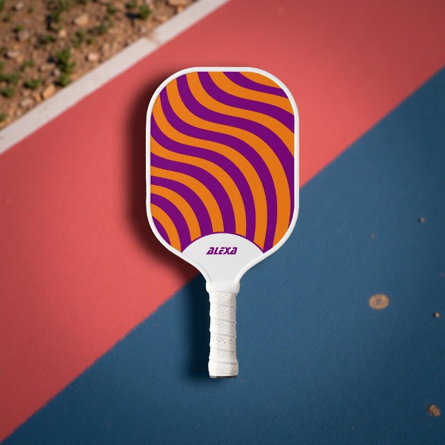 Retro Orange & Purple 70s Stripes & 90s Squiggles  Pickleball Paddle (Creator Uploaded)