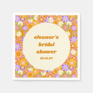 Retro Orange Purple Floral Custom Bridal Shower Napkin