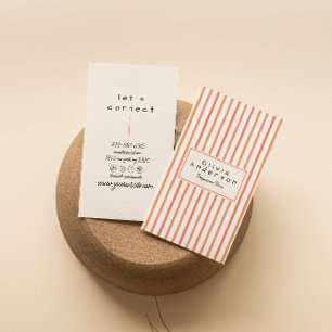 Retro Orange Red Hand Drawn Stripes Trendy Boho  Business Card