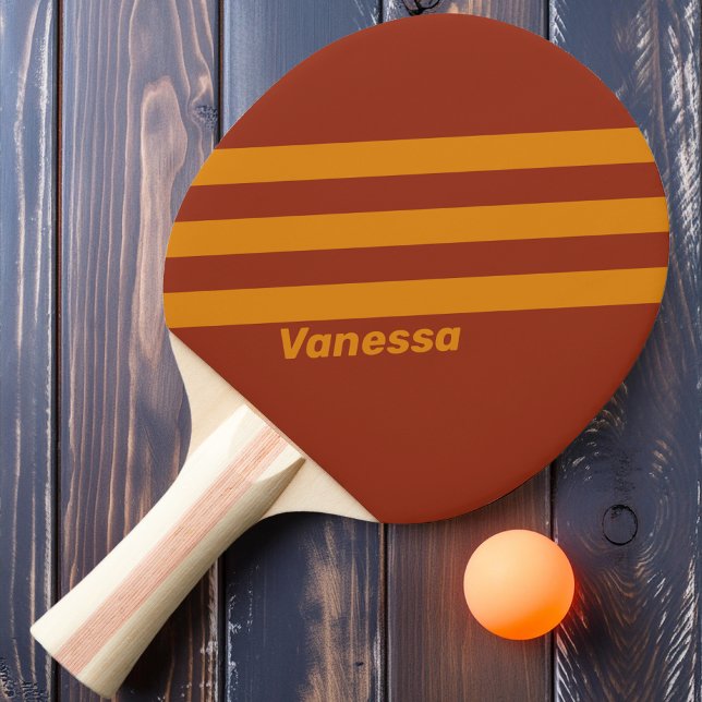 Retro Orange Rust Three Stripes with Name Ping Pong Paddle (Creator Uploaded)
