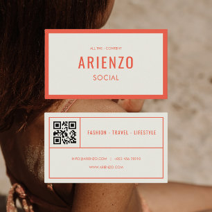 Retro Orange Social Media QR Code Business Card