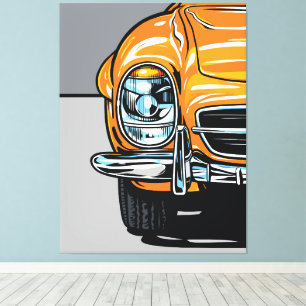 Retro Orange Sports Car Front Pop Art Illustration Canvas Print