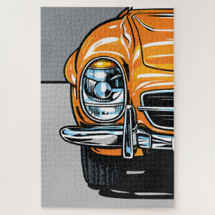 Retro Orange Sports Car Front Pop Art Illustration Jigsaw Puzzle