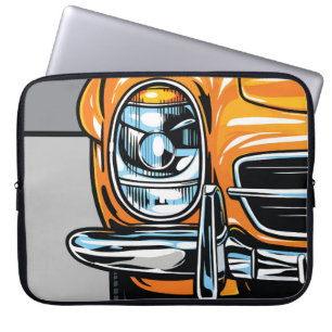 Retro Orange Sports Car Front Pop Art Illustration Laptop Sleeve