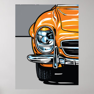 Retro Orange Sports Car Front Pop Art Illustration Poster