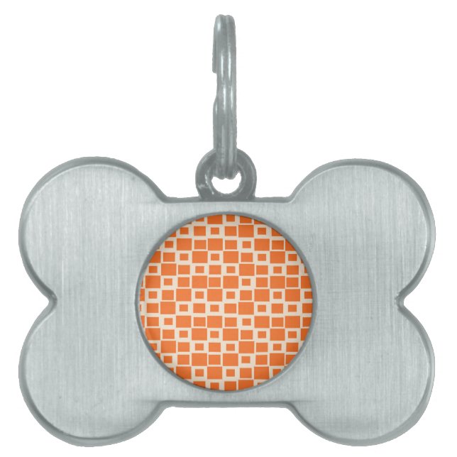 Retro Orange Squares Pattern Pet ID Tag (Front)