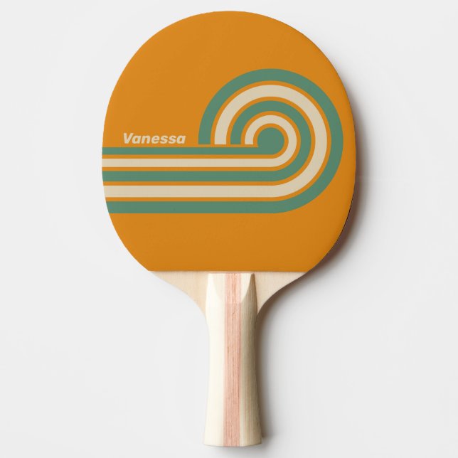 Retro Orange Stripes with Name Ping Pong Paddle (Front)