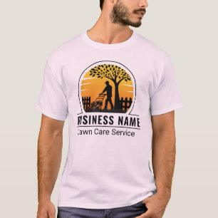 Retro Orange Sunset Gardener Lawn Care Service T-Shirt