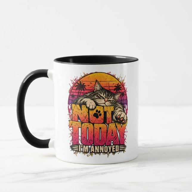 Retro Orange Sunset Grumpy Cat Not Today Mug (Left)