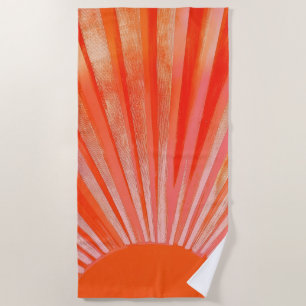 Retro Orange Sunset Illustration Beach Towel