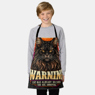 Retro Orange Sunset Maine Coon Warning Badge Apron
